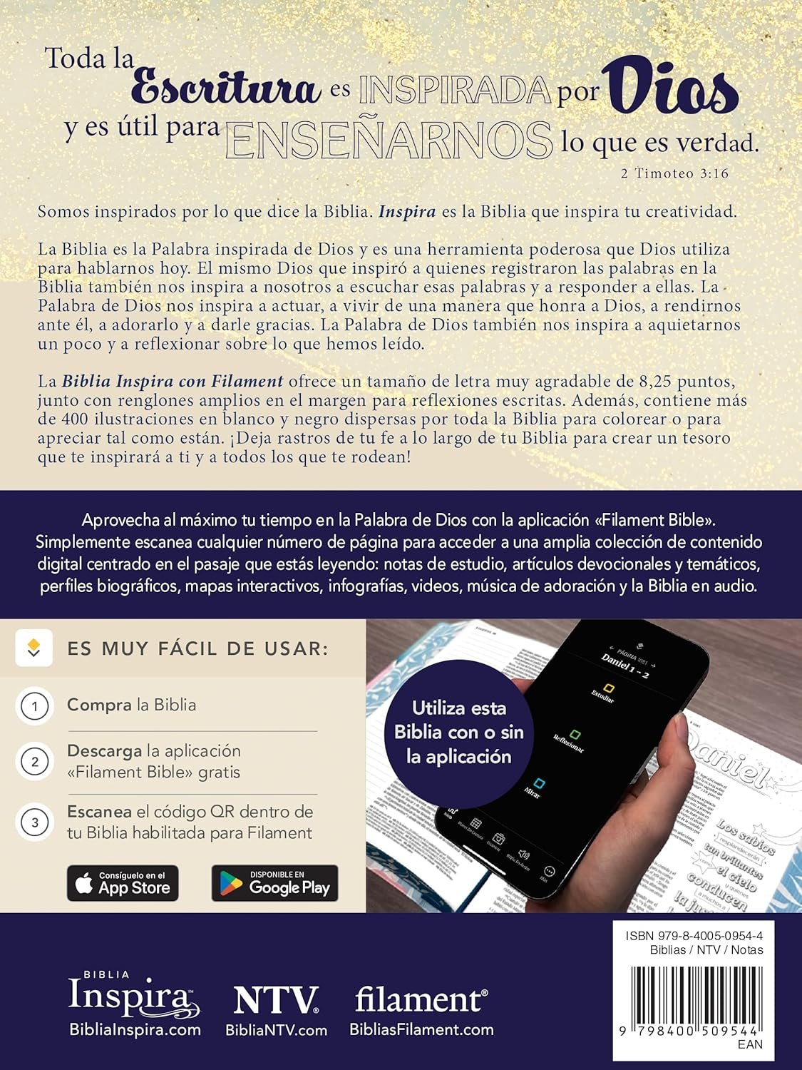 Biblia Inspira NTV con Filament (SentiPiel, Oro) - Imagen 6