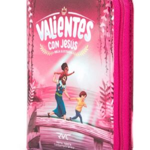 Biblia Compacta Ilustrada Valientes con Jesús RVC vinil acolchada con cierre, rosa para niños