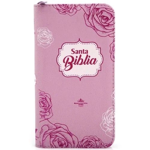 Reina Valera 60 tipo agenda con índice y cierre con ayudas QR flores rosa - Imagen 6