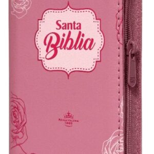 Reina Valera 60 tipo agenda con índice y cierre con ayudas QR flores rosa