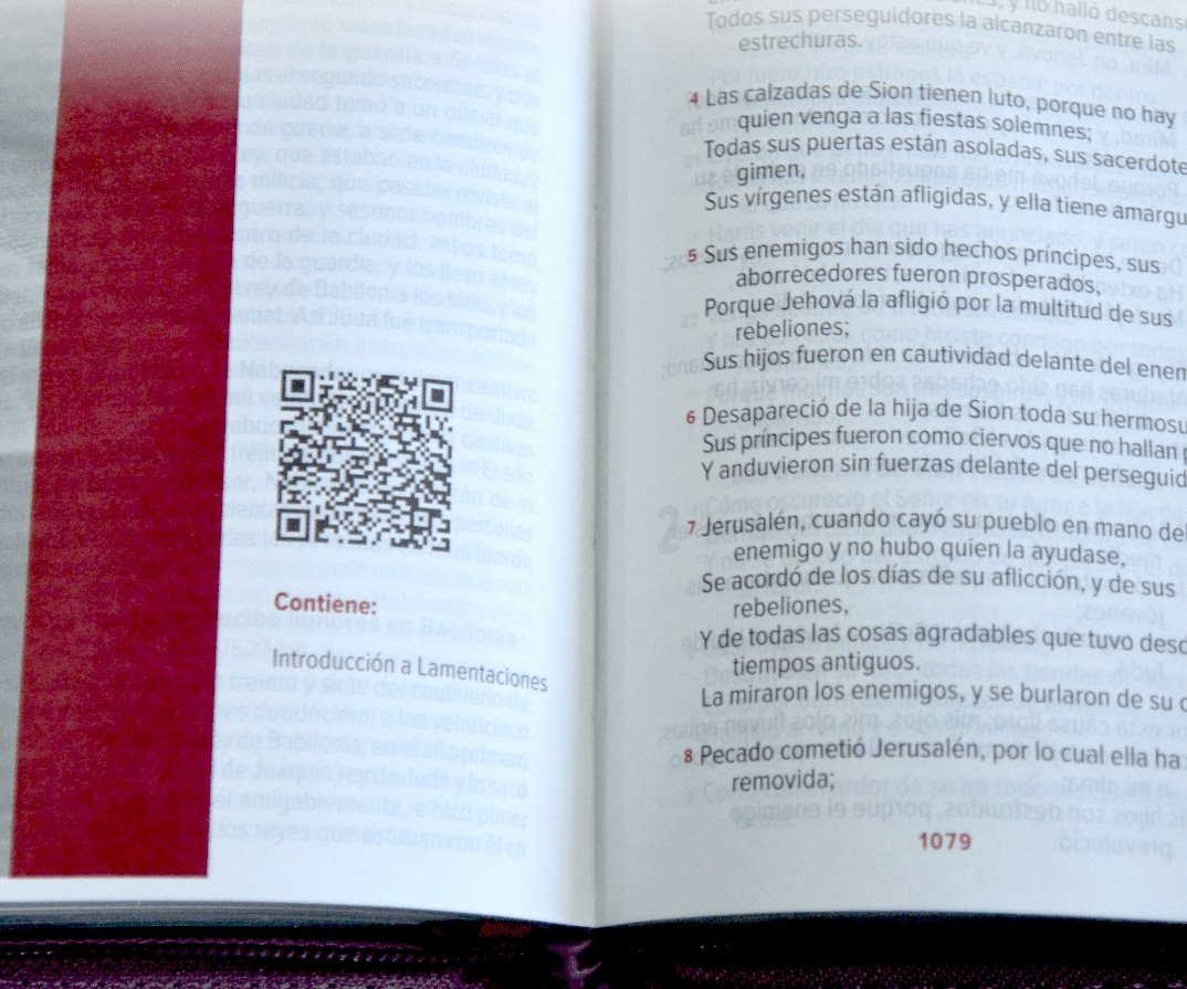 Reina Valera 60 tipo agenda con índice y cierre con ayudas QR flores rosa - Imagen 3