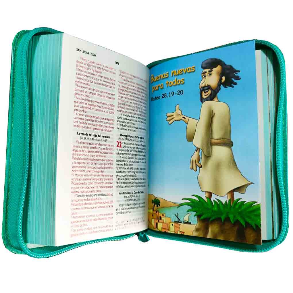 Biblia para niños Amigos por Siempre RVR 1960 Cierre Color Verde - Imagen 2