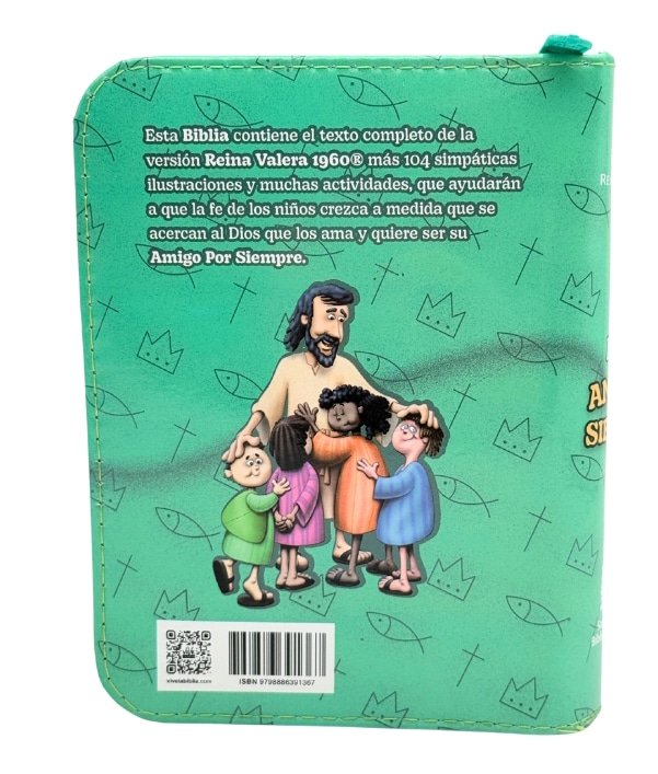 Biblia para niños Amigos por Siempre RVR 1960 Cierre Color Verde - Imagen 5