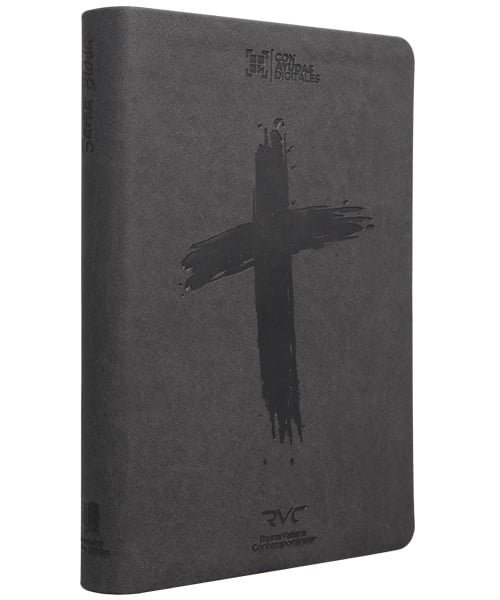 Biblia Reina Valera Contemporánea letra 10 puntos imitación piel gris cruz