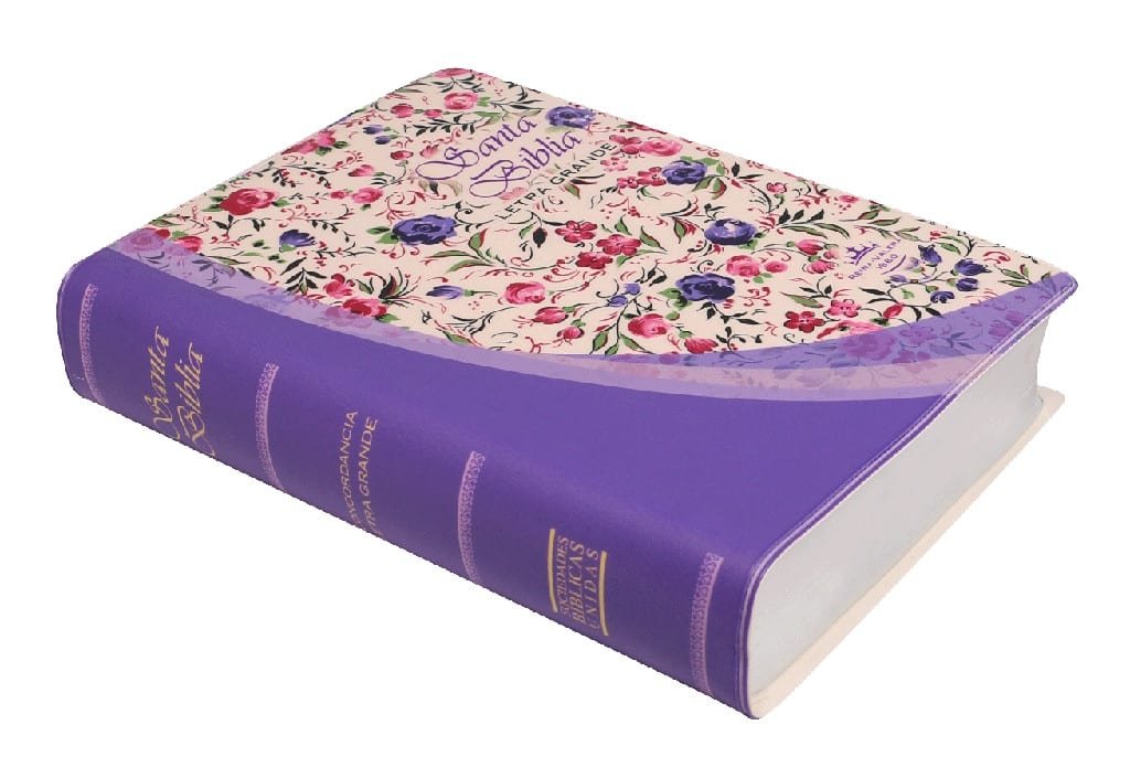 Biblia RVR 1960 compacta concordancia letra mediana lila flores - Imagen 3