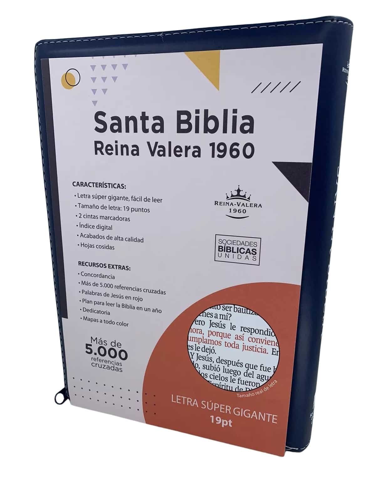 Biblia Reina Valera 1960 letra super gigante 19 puntos canto azul índice - Imagen 3