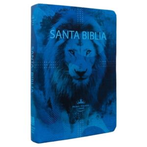 Biblia Reina Valera 1960 letra grande 12 puntos tapa semiflexible león azul