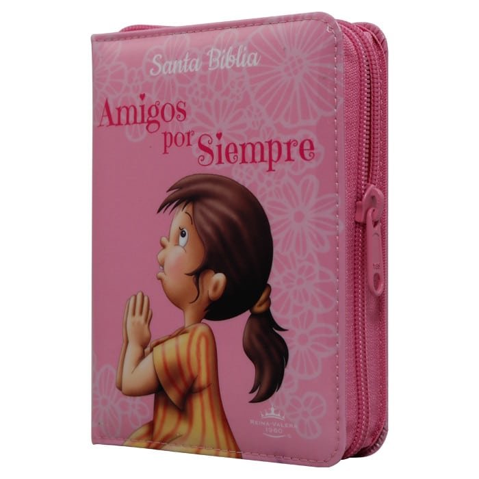 Biblia para niñas Amigos por Siempre Reina Valera 1960 Bolsillo con cierre e ilustraciones rosada
