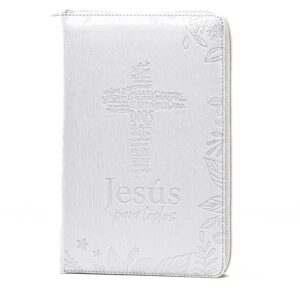 Biblia de Promesas Reina Valera 1960 Letra grande 12 puntos Blanca Cruz Cierre Indice