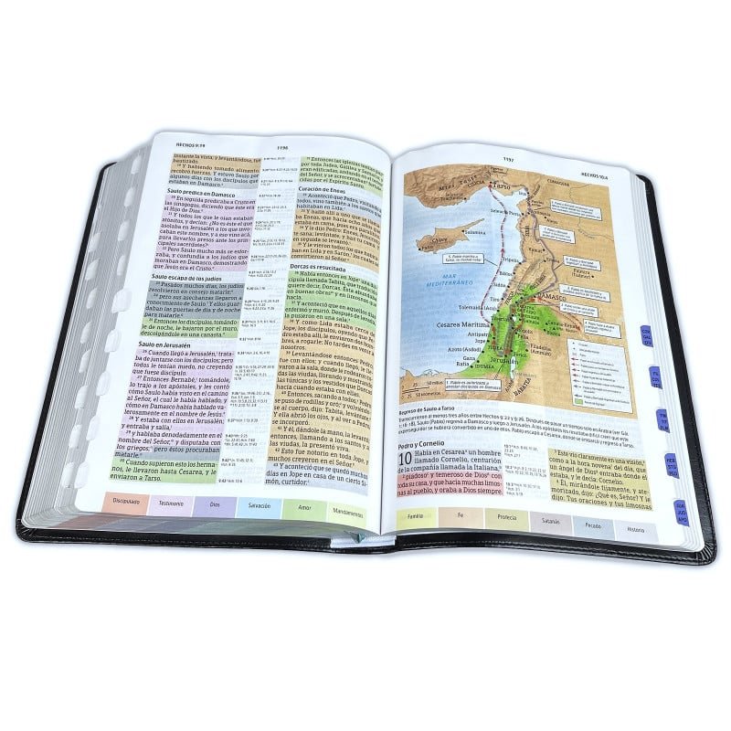 RVR 1960 Biblia de Estudio Arcoíris, negro símil piel con índice - Imagen 2