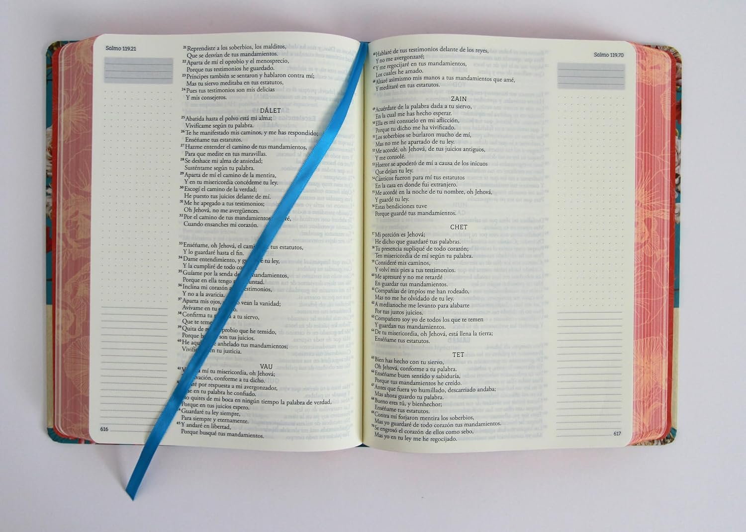 Biblia de Apuntes RVR 1960 Tapa dura, Azul celeste con flores, cantos pintados - Imagen 3