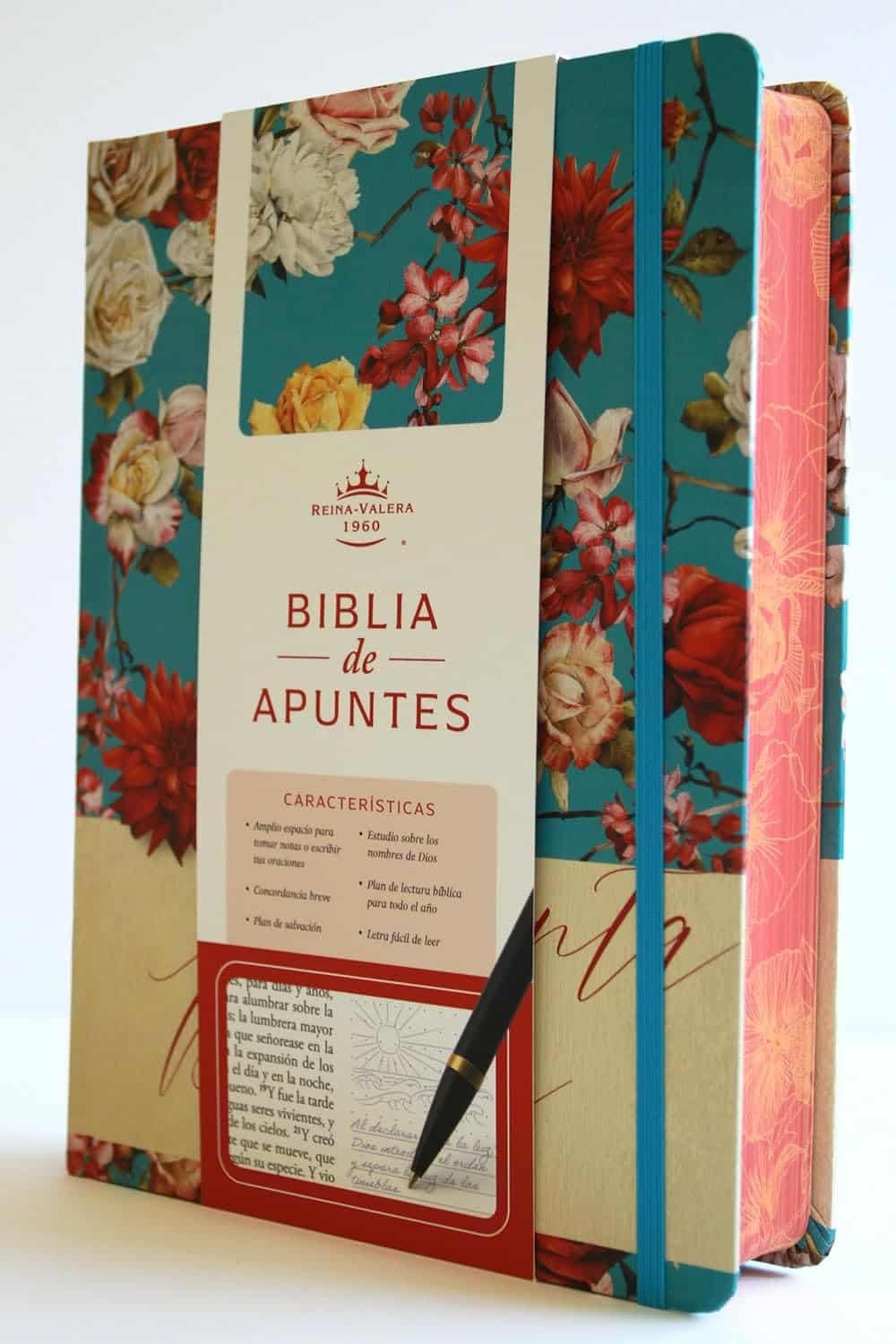 Biblia de Apuntes RVR 1960 Tapa dura, Azul celeste con flores, cantos pintados - Imagen 8