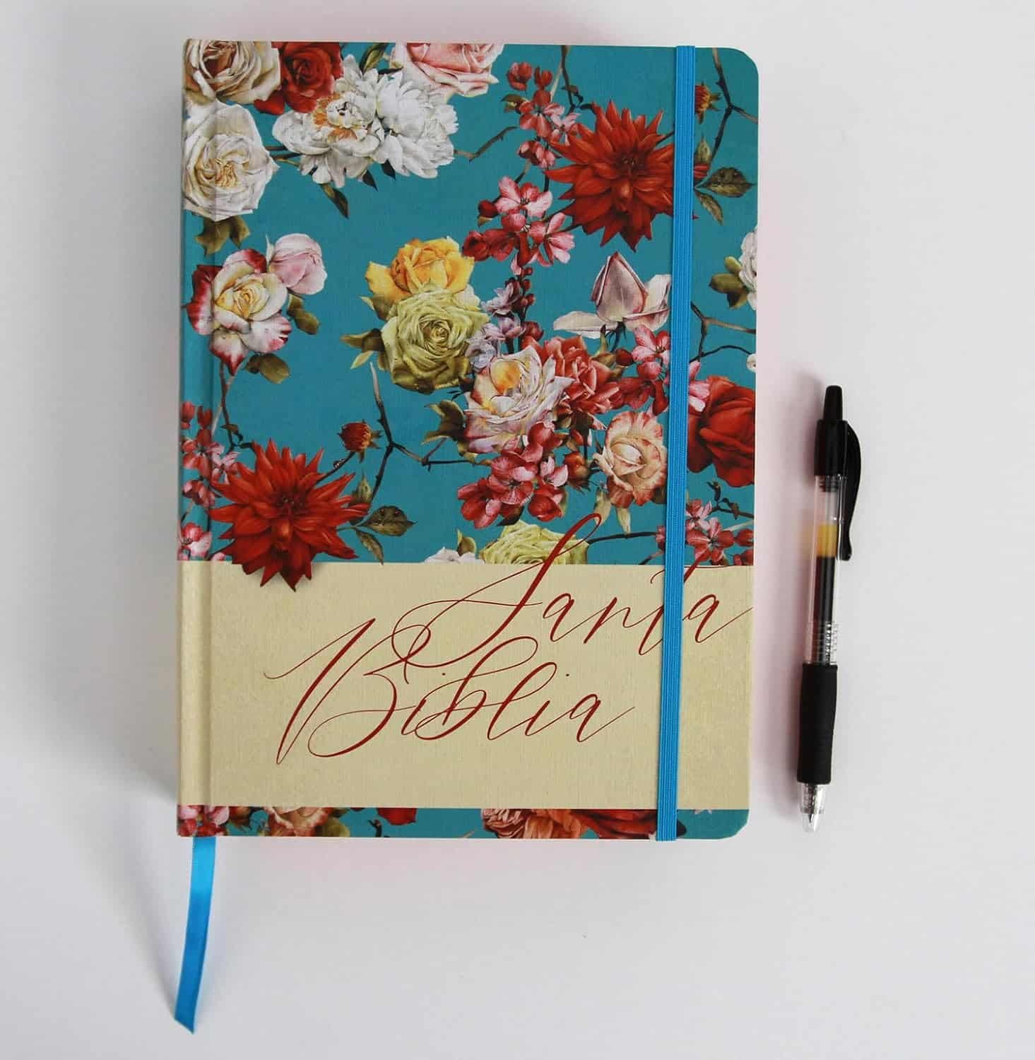 Biblia de Apuntes RVR 1960 Tapa dura, Azul celeste con flores, cantos pintados - Imagen 6