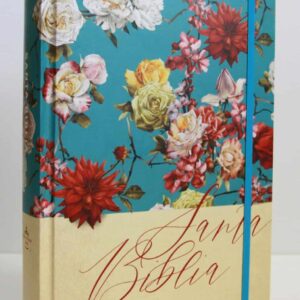 Biblia de Apuntes RVR 1960 Tapa dura, Azul celeste con flores, cantos pintados