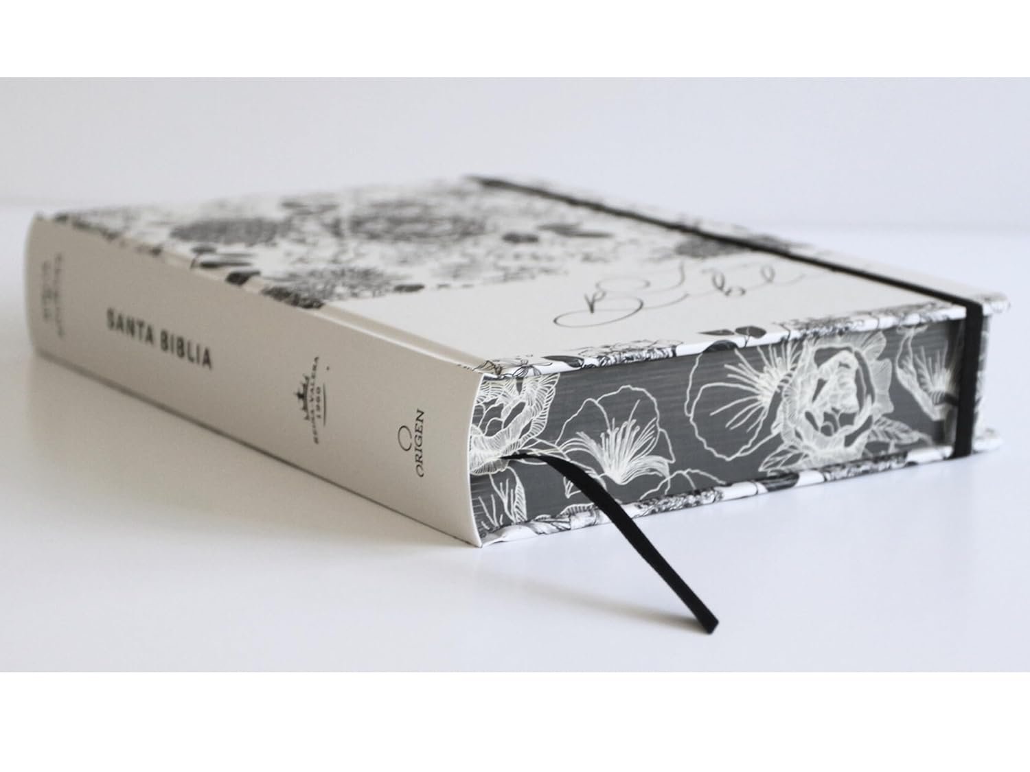 Biblia de Apuntes RVR 1960 Tapa dura, Blanco y negro con flores, Edición cantos pintados - Imagen 2