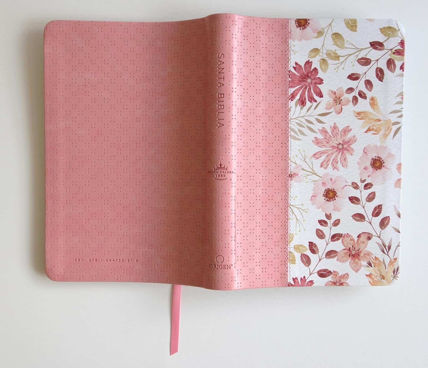 Biblia Reina Valera 1960 letra grande. Piel rosada con flores, tamaño manual - Imagen 3