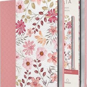 Biblia Reina Valera 1960 letra grande. Piel rosada con flores, tamaño manual