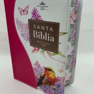 Biblia de Bolsillo Reina Valera 1960 imitación piel con canto floral fucsia 8 puntos