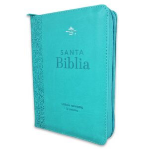Biblia RVR60 Letra Grande Piel turquesa floral con cierre Compacta