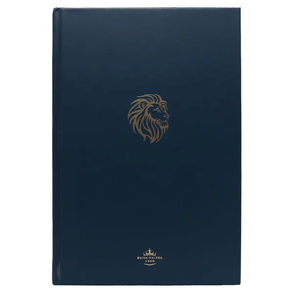 Biblia Reina Valera 1960 letra grande tapa dura minimalista azul, fotografia original del producto