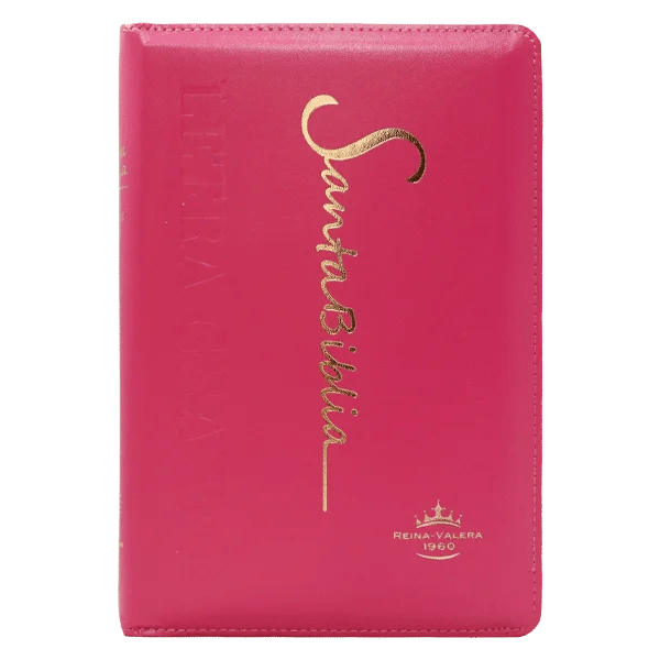 Biblia Reina Valera 1960 mediana de letra grande con cubierta imitación piel fucsia