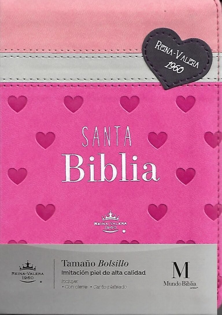 Biblia de tamaño bolsillo con cierre RV1960 fucsia y blanco para mujeres - fotografía original del producto